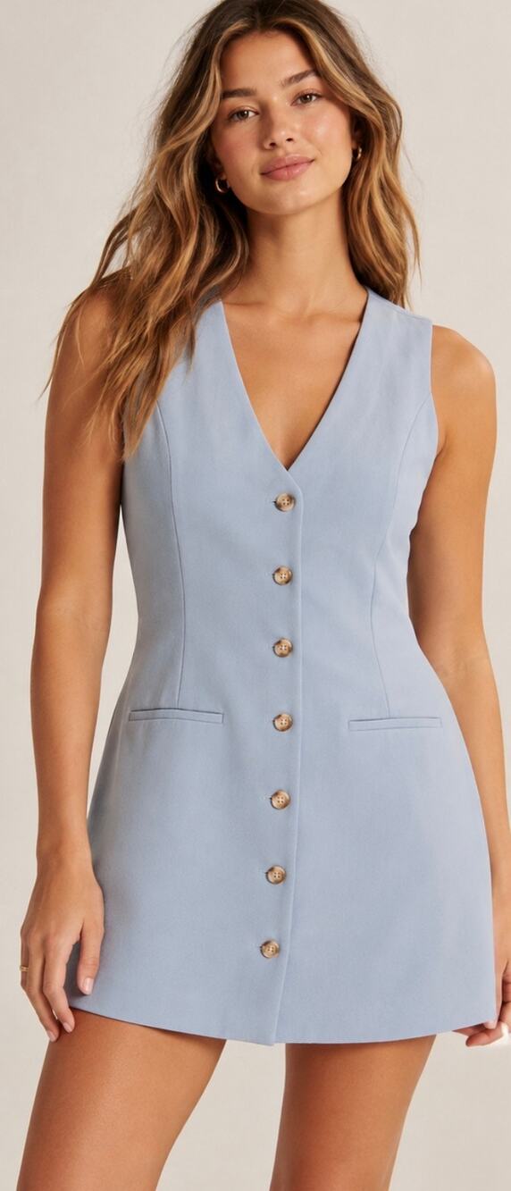 Abercrombie & Fitch Mara Mini Vest Dress Blue XL Petite Button Front EUC